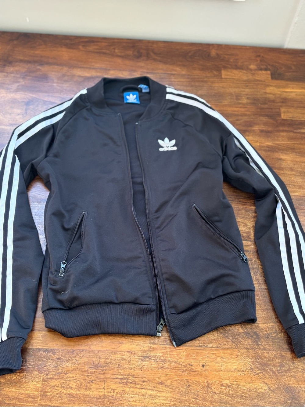 adidas Black Track Jacket with White Three-Stripes